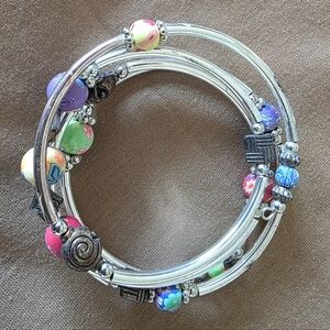 Colorful Beaded Silver Wrap Bracelet